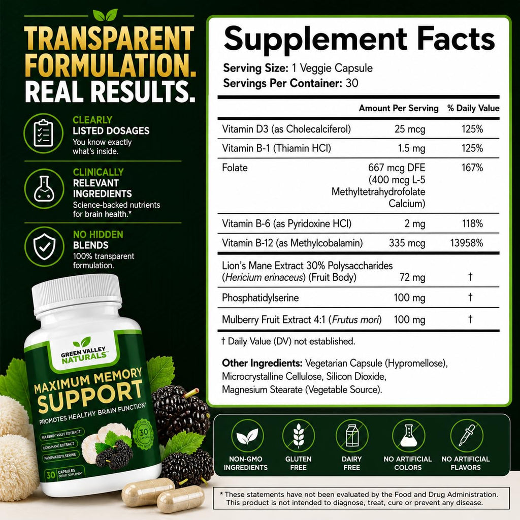 Lion's Mane Mulberry Phosphatidylserine 30 Capsules J683