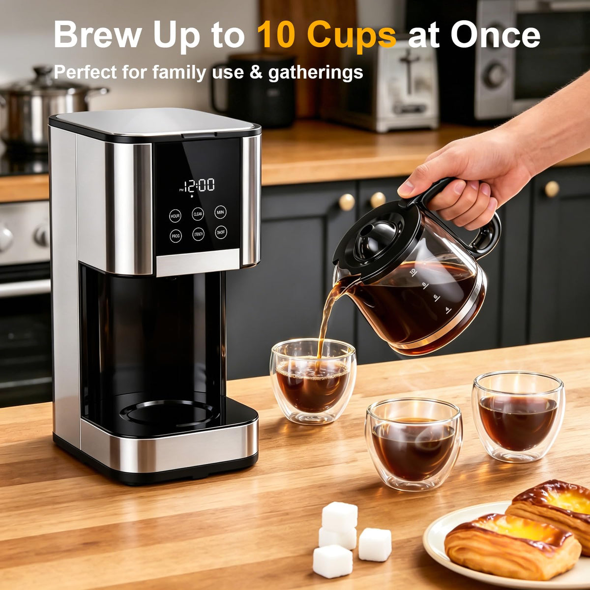 10 Cup Programmable Drip Coffee Maker with Glass Carafe Y9736