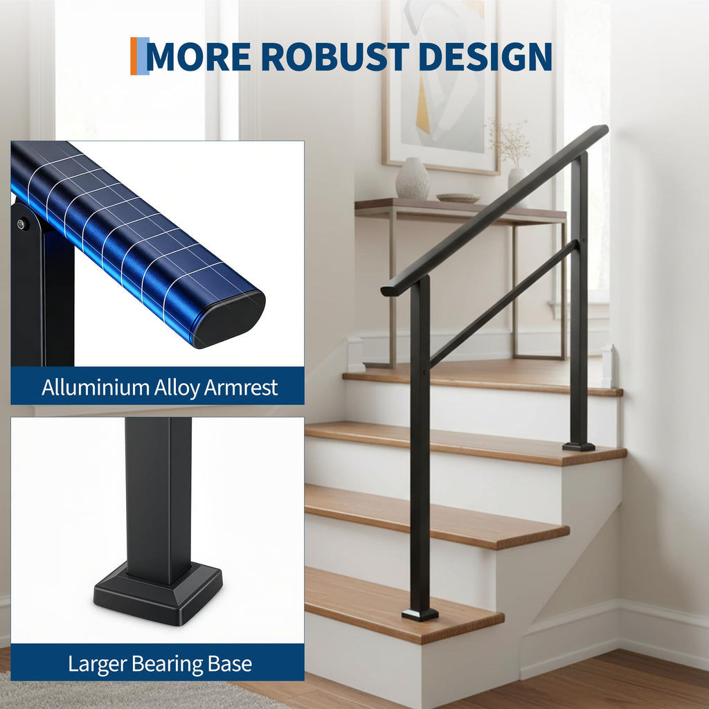 4 Step Black Aluminum Iron Outdoor Stair Handrail Kit X4273