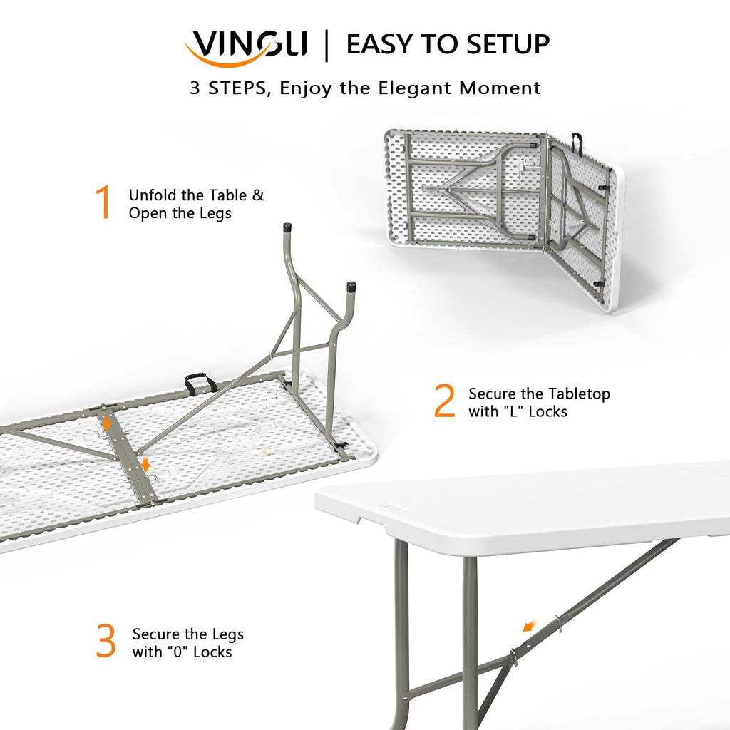 White 6-Foot Portable Plastic Folding Table 2 Pack V8221