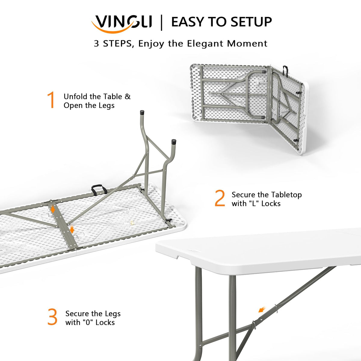 White 6-Foot Portable Plastic Folding Table 2 Pack V8221