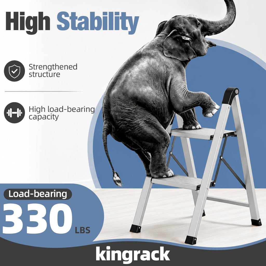 2 Step Aluminum Foldable Step Ladders 330lb Silver S749190