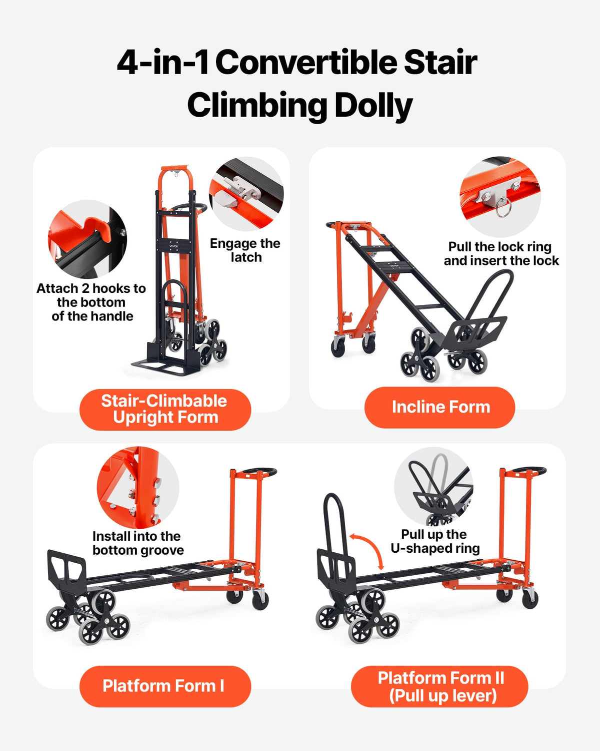 3 in 1 Convertible Stair Climbing Cart 770 lbs Folding Hand Truck Dolly E37664