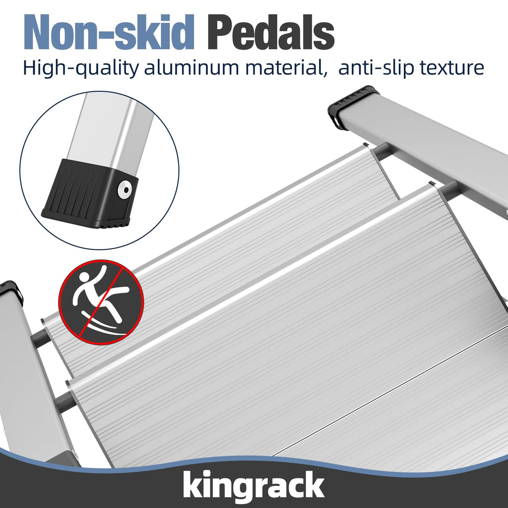 2 Step Aluminum Foldable Step Ladders 330lb Silver S749190