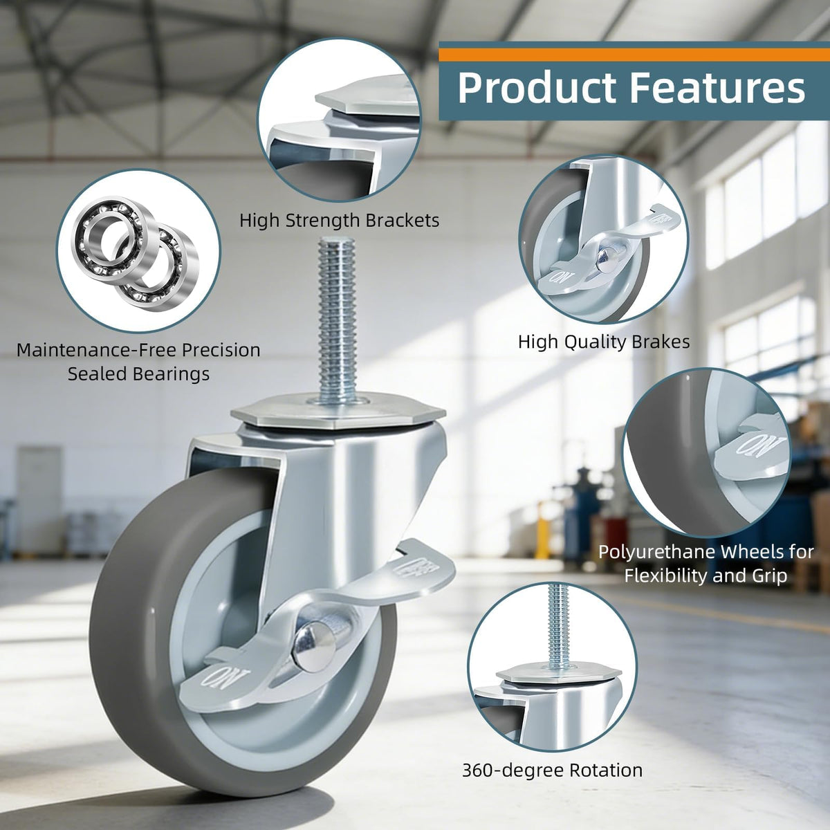 Set of 4 Stem Casters with Brake G54177