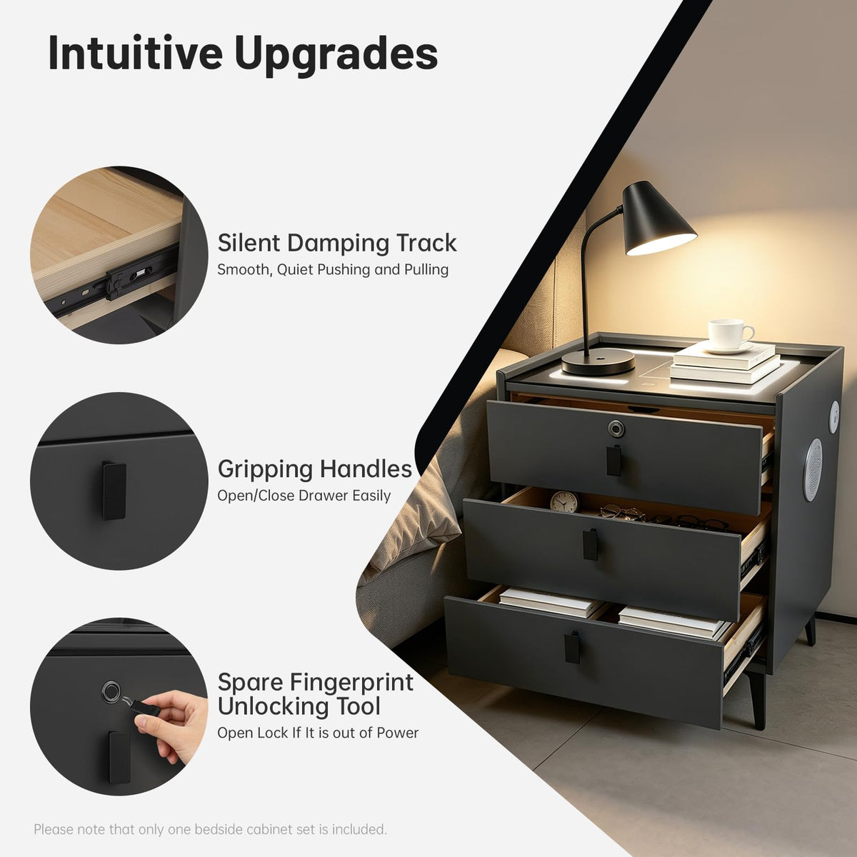 Solid Wood Nightstand with Charging Station F558