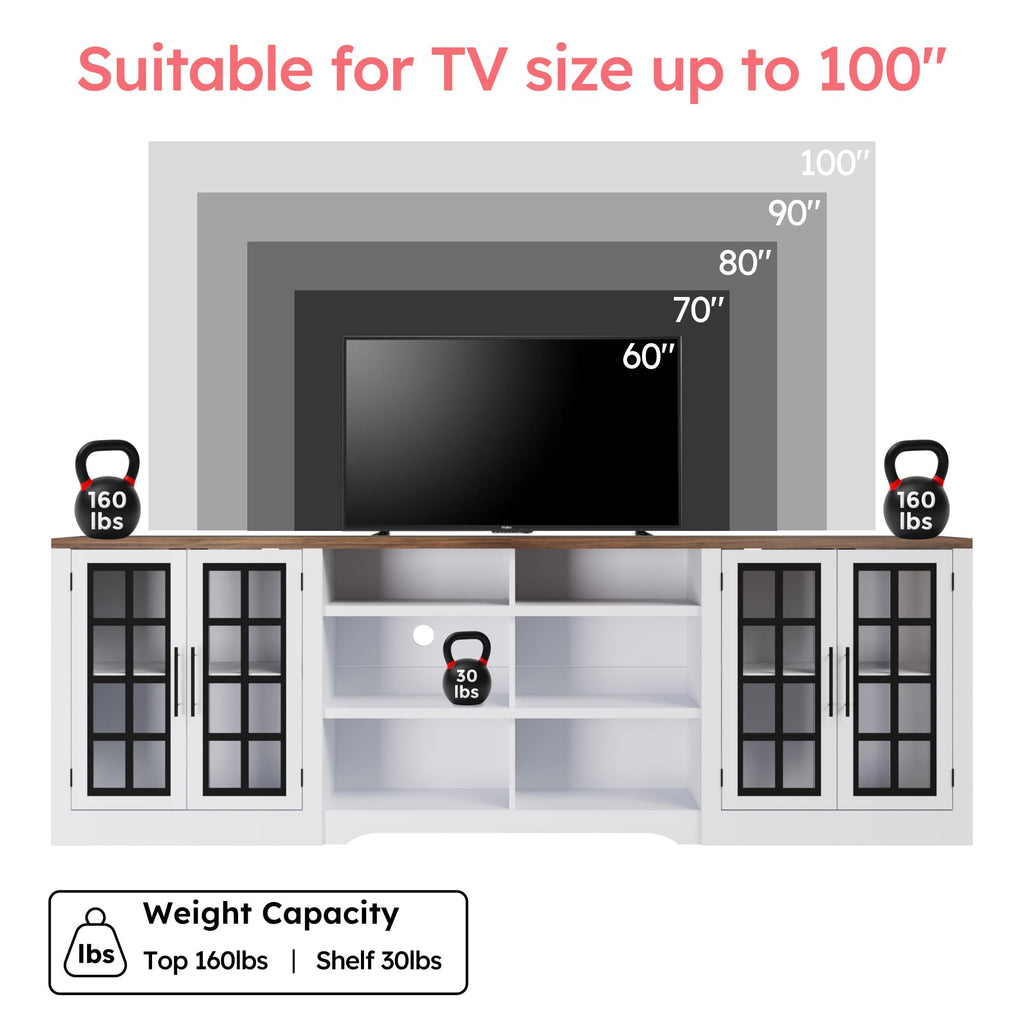 White Black TV Stand with 2 Cabinets and 3-Tier Shelves Z4148