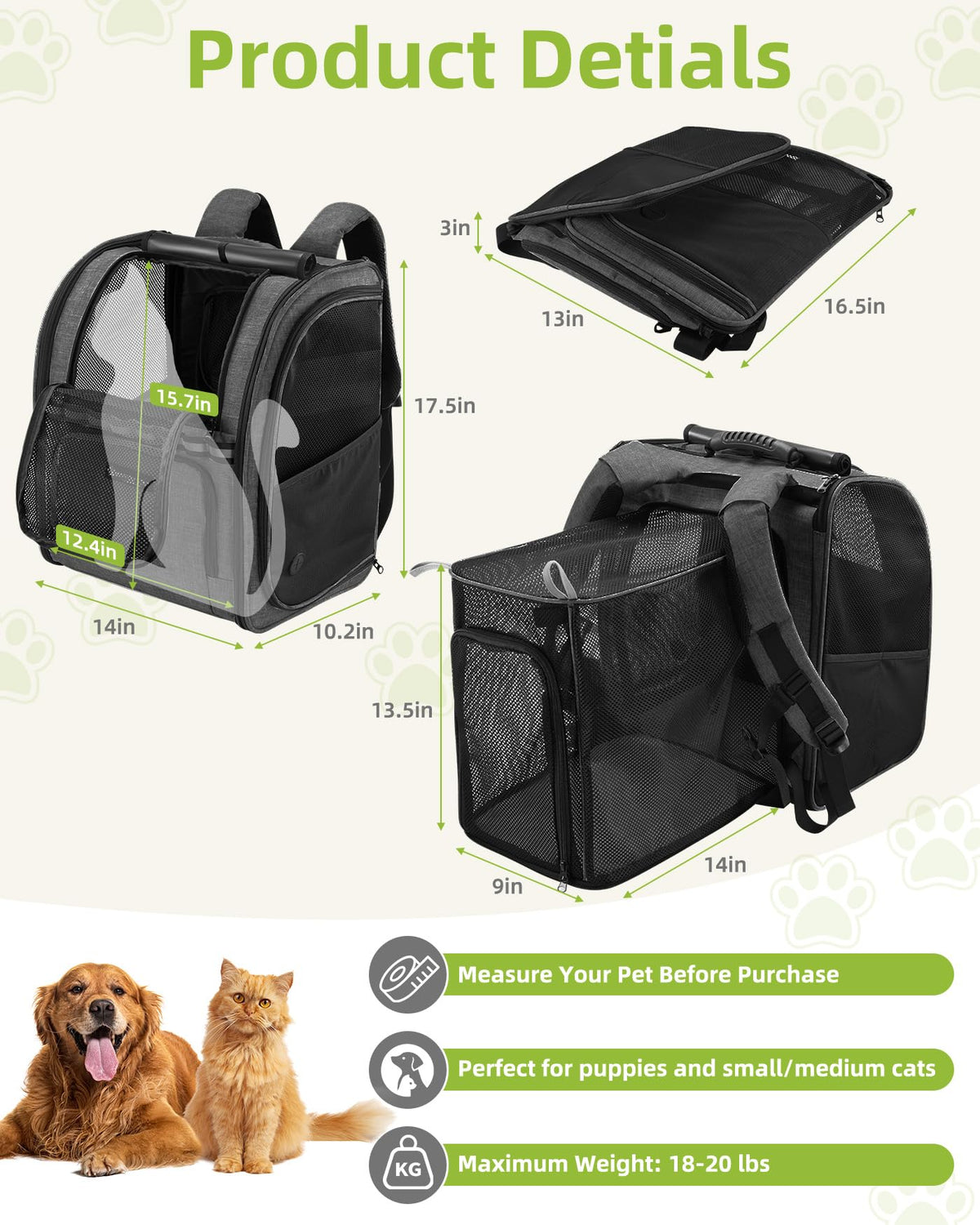 Expandable Breathable Mesh Cat Dog Carrier Backpack N6415