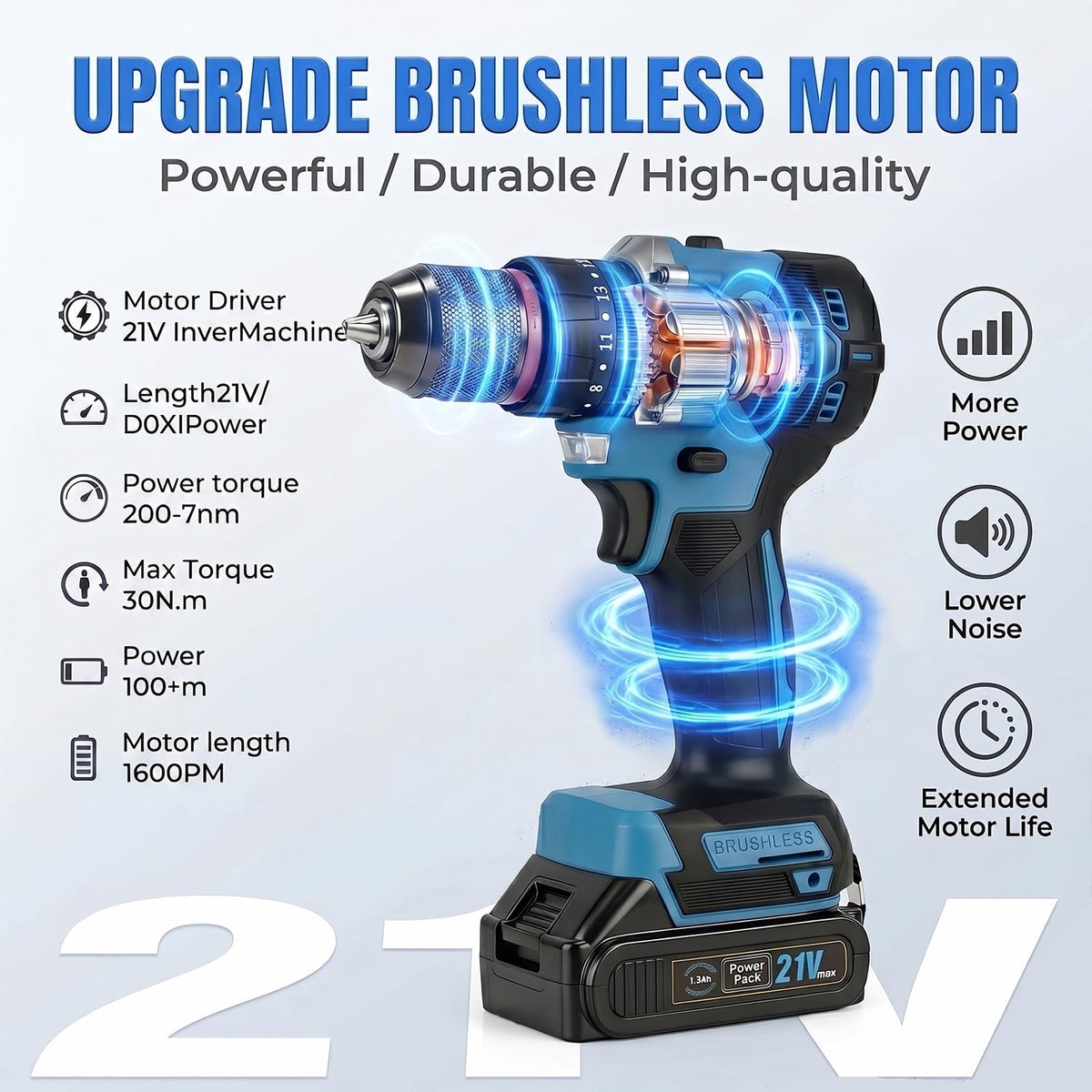 21V Brushless Cordless Drill Driver Kit with 2 Batteries & Charger P849969