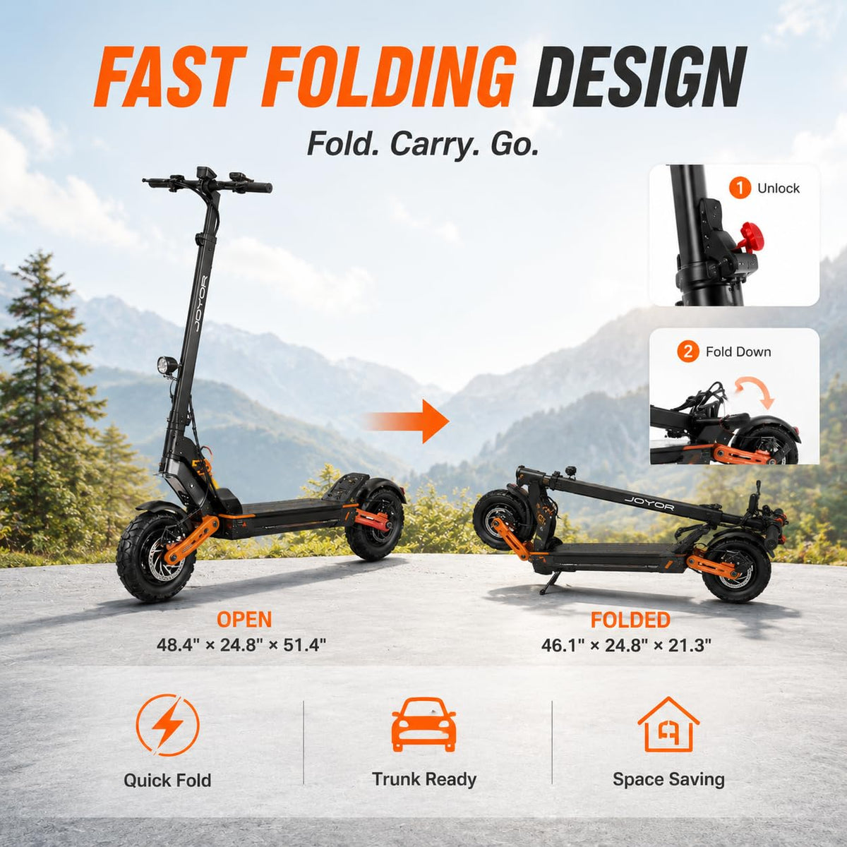 5600W Motor 46 MPH 27Ah Battery 10" Off Road Foldable Electric Scooter W546190