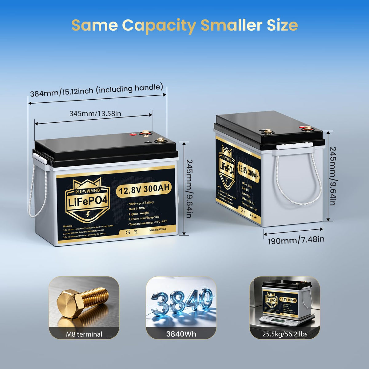 300Ah Lithium LiFePO4 Battery with Bluetooth J34304