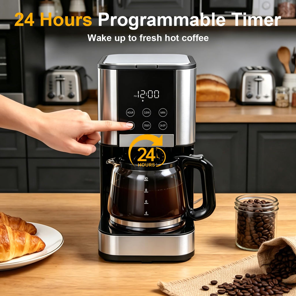 10 Cup Programmable Drip Coffee Maker with Glass Carafe Y9736