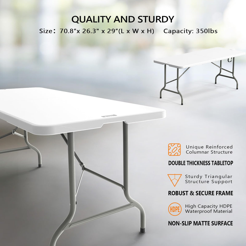 White 6-Foot Portable Plastic Folding Table 2 Pack V8221