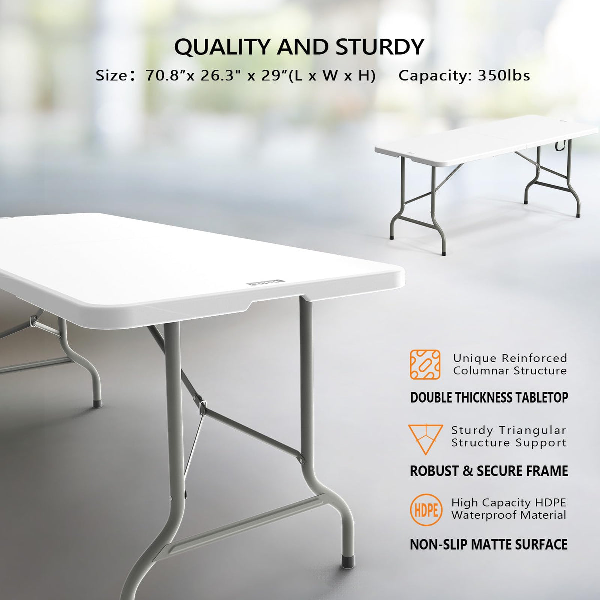 White 6-Foot Portable Plastic Folding Table 2 Pack V8221