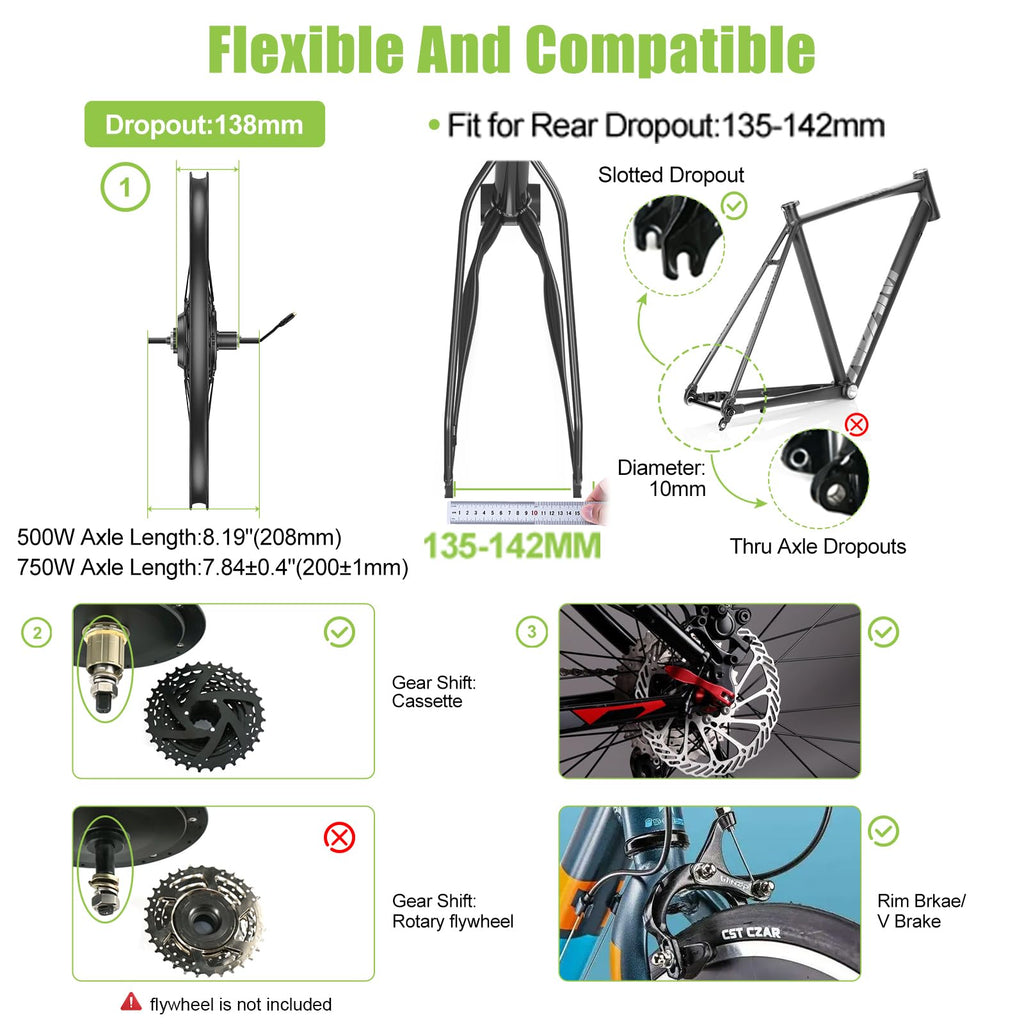 48V 500W 750W Rear Hub Motor Ebike Conversion Kit X845