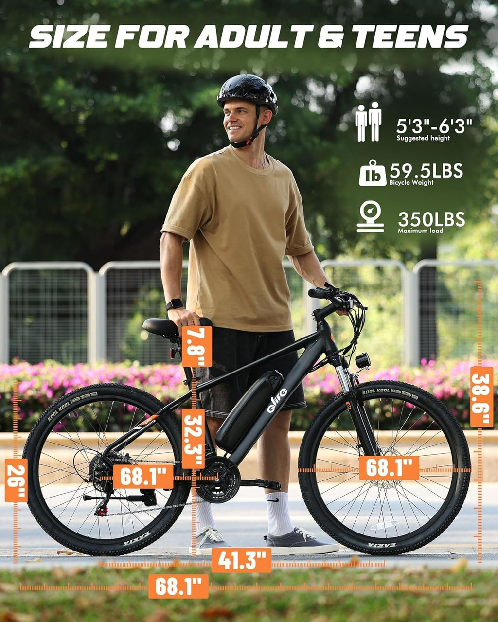Electric Bike 21-Speed 1000W 48V 375Wh 26X2.1 Tire E-MTB B740569