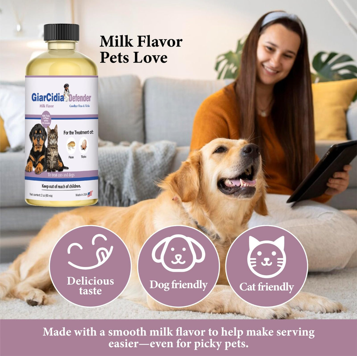 Flea & Tick Support for Cats & Dogs Oral Suspension Milk Flavor 60ml A282