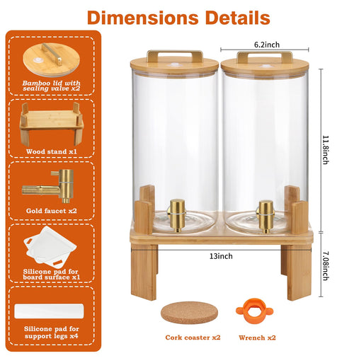 1.5 Gallon Glass Drink Dispenser with Wooden Stand L45713