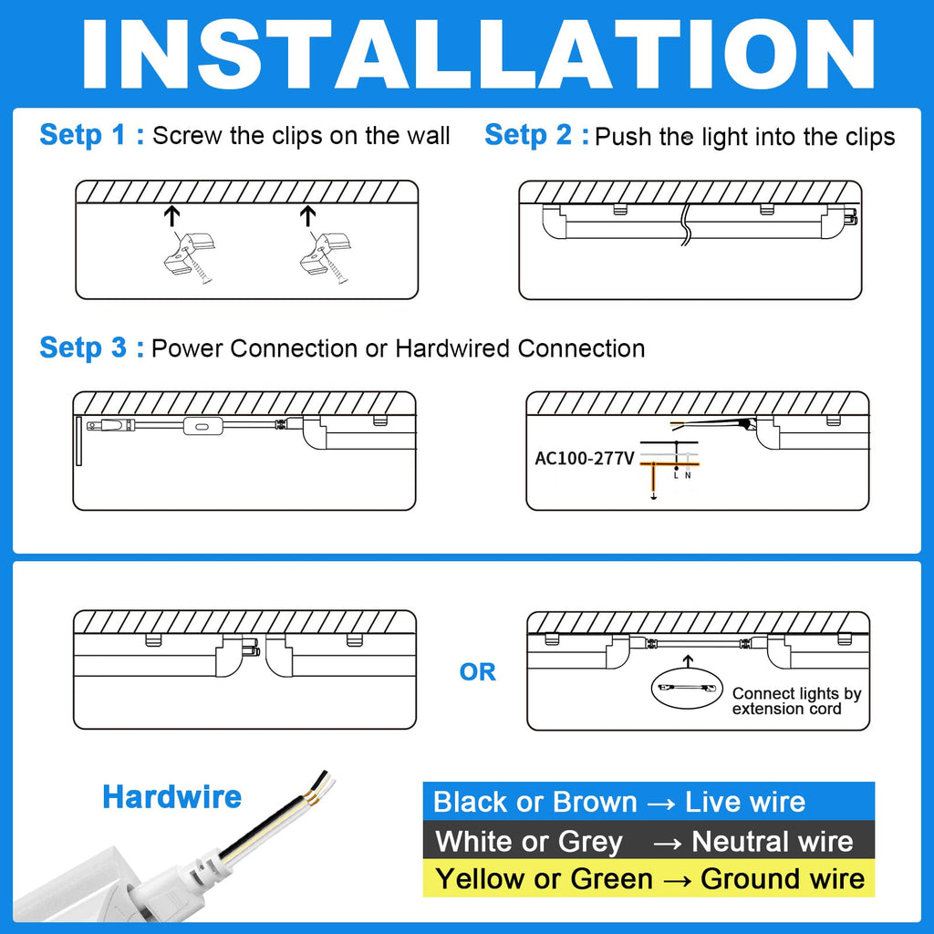 2FT 22W 3300LM 6000K Cool White Linkable LED Shop Lights S7631