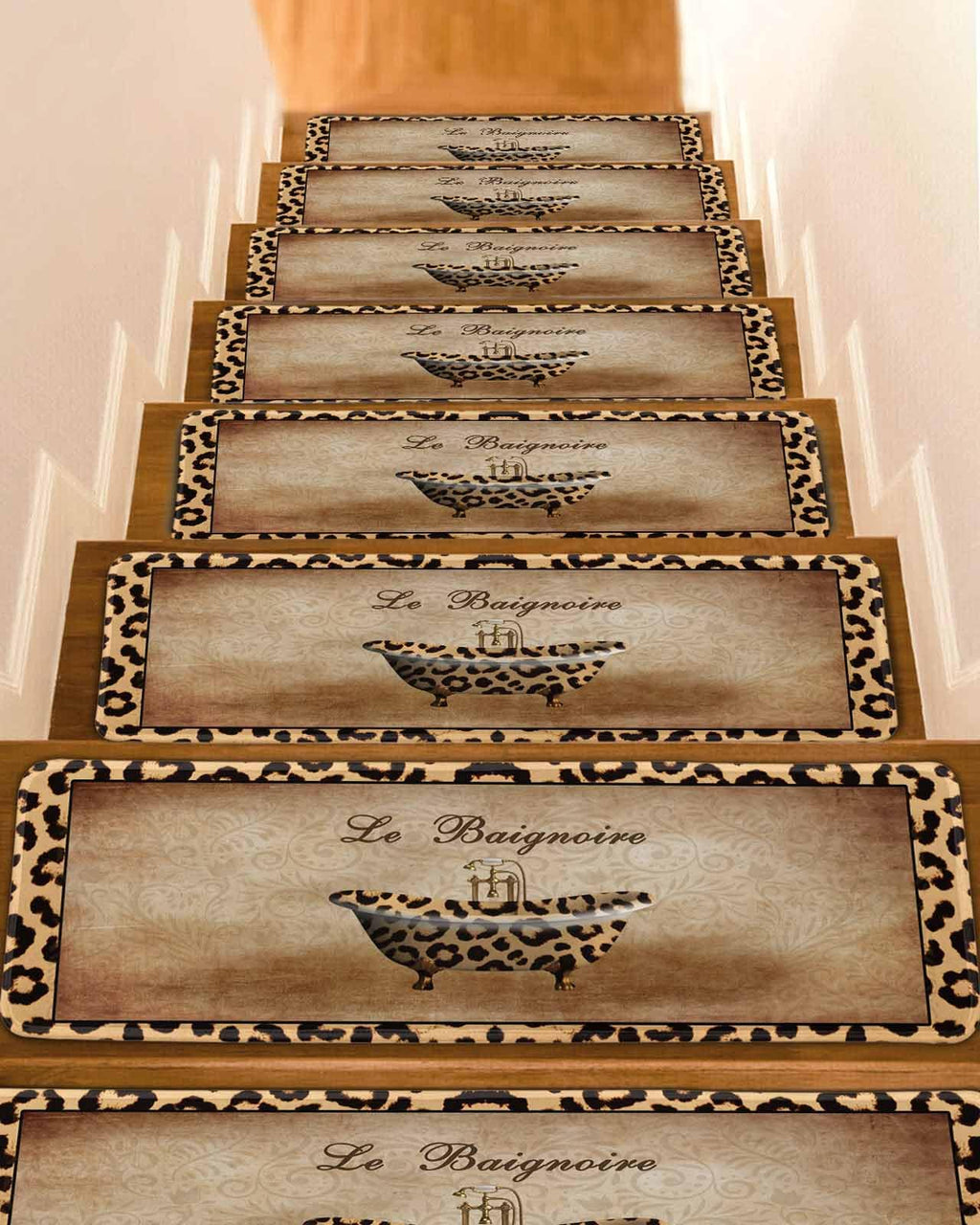 Leopard Printed Peel and Stick Stair Treads 8"x30" 15PCS R802181