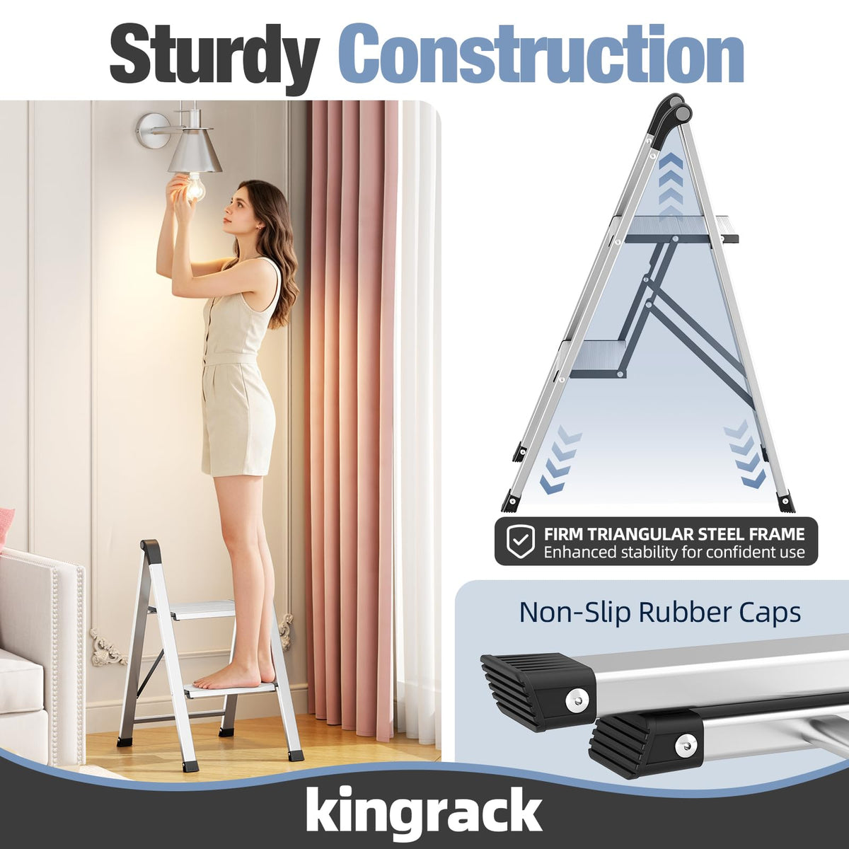 2 Step Aluminum Foldable Step Ladders 330lb Silver S749190