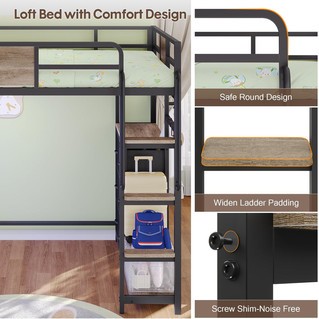 Twin Loft Bed with Storage and 6 Drawers J2655