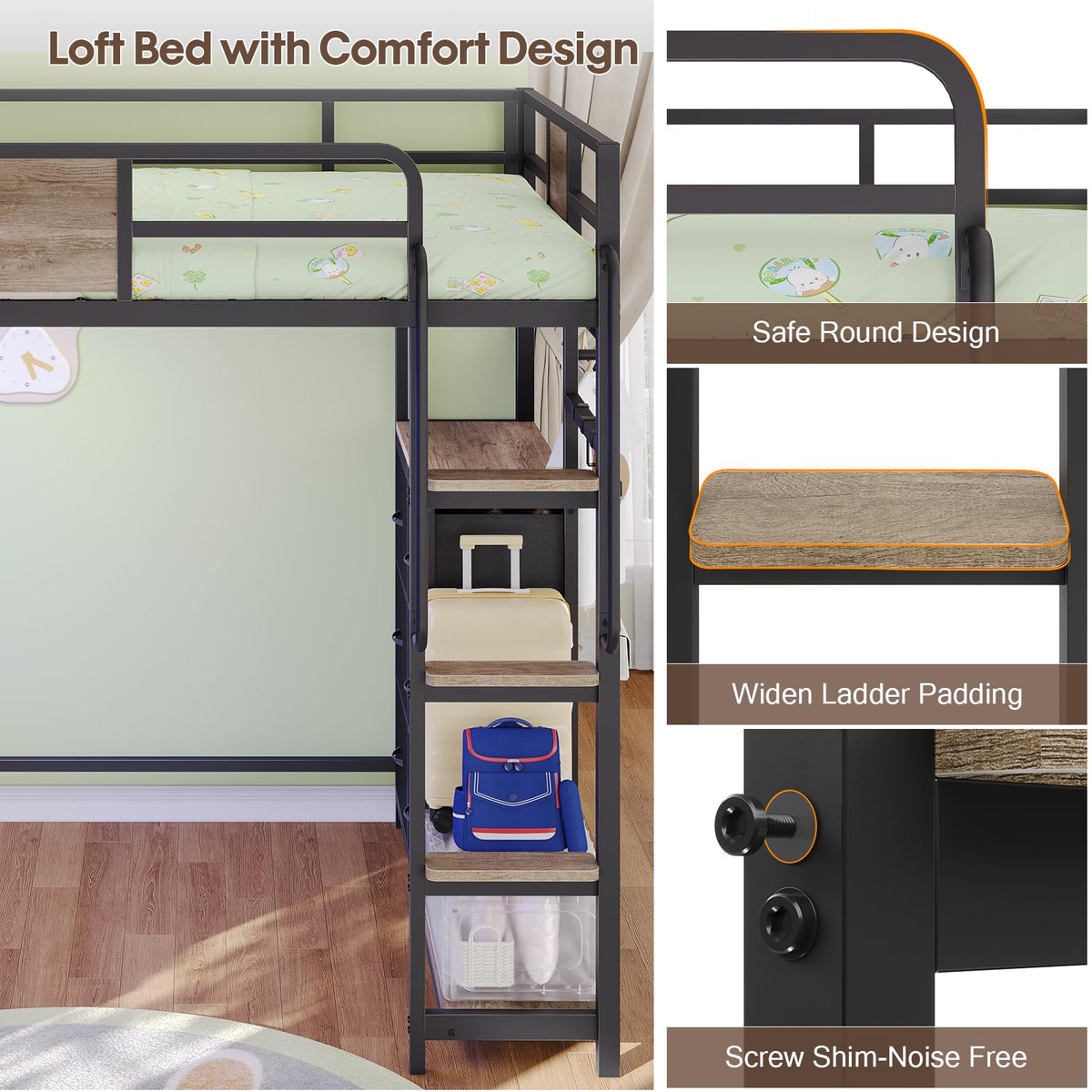 Twin Loft Bed with Storage and 6 Drawers J2655