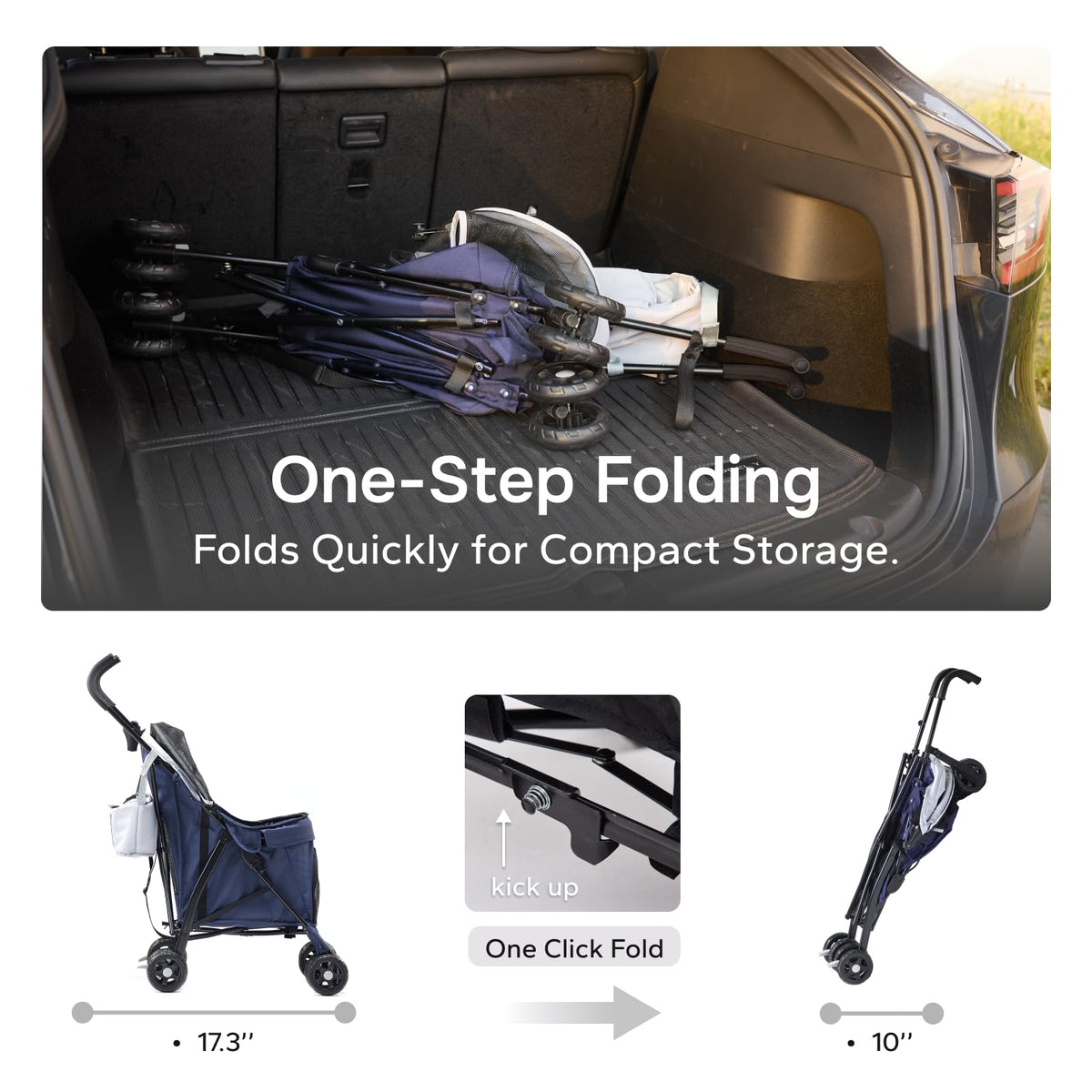 Foldable Pet Stroller for Small Dogs & Cats, 10 lbs, Blue Gray H637723