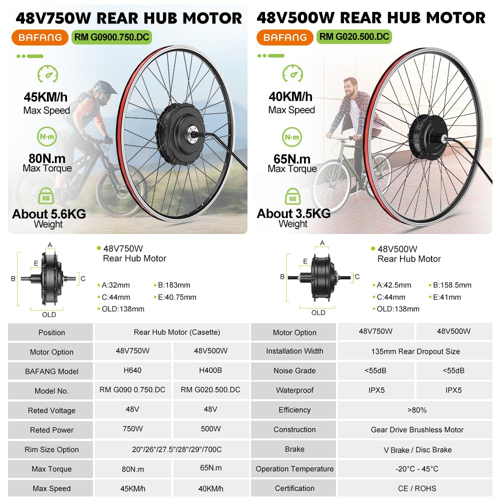 48V 500W 750W Rear Hub Motor Ebike Conversion Kit X845