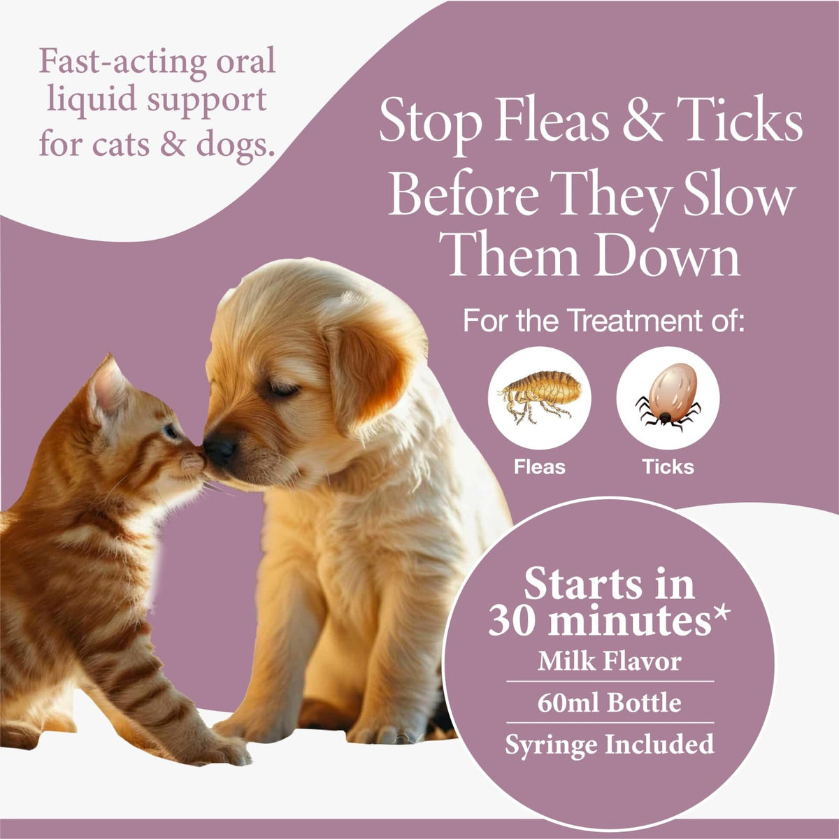 Flea & Tick Support for Cats & Dogs Oral Suspension Milk Flavor 60ml A282