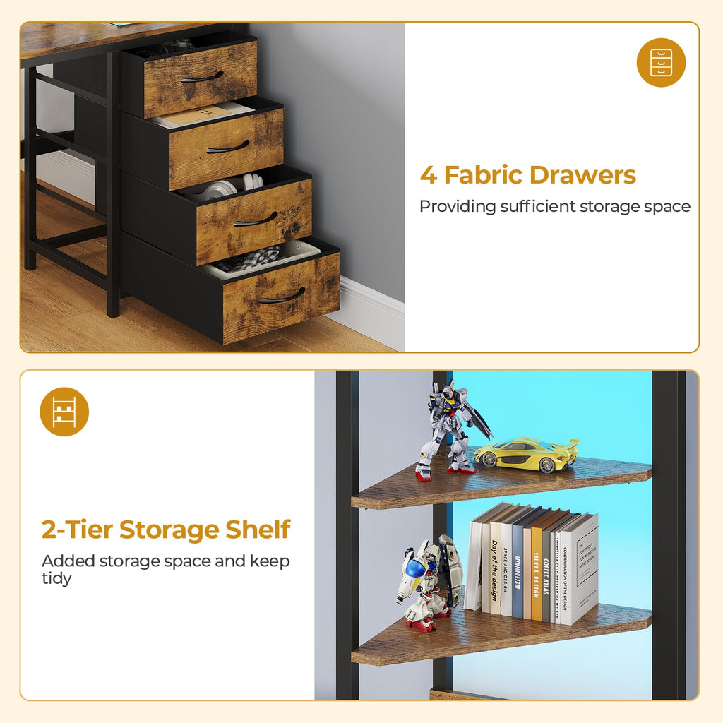 Twin Over Full Bunk Bed with Desk & 4 Storage Drawers, Black N87204