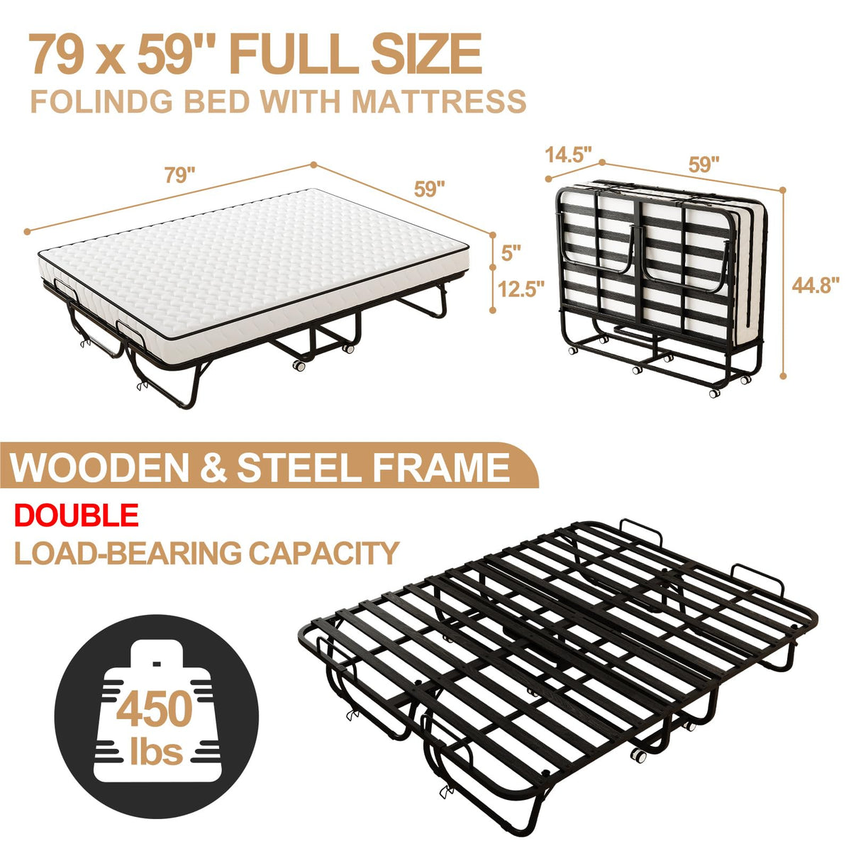 Full Size Folding Bed with 5" Memory Foam Mattress H206