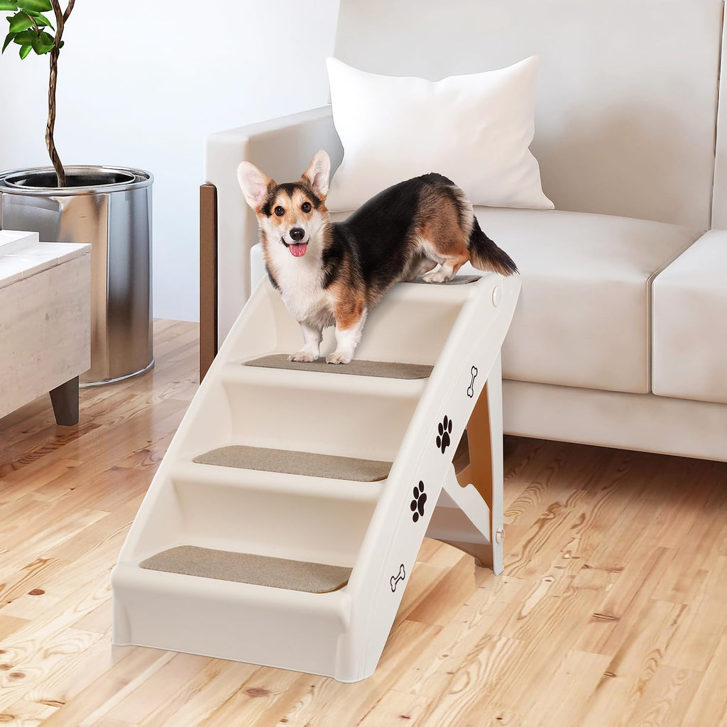 Tan 4-Step Non-Slip Foldable Pet Steps Z1241
