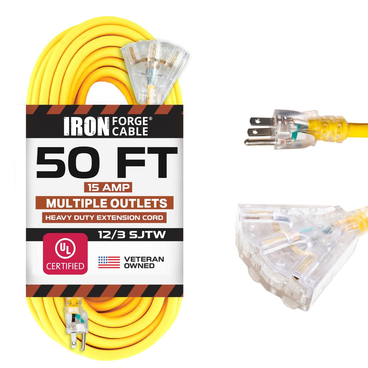 50 Foot Lighted Outdoor Extension Cord with 3 Outlets I219927