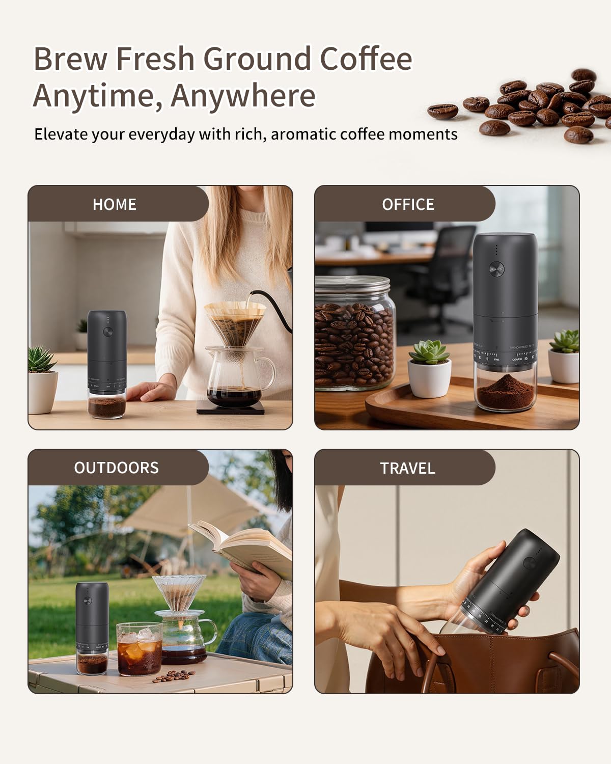 Rechargeable Electric Burr Coffee Grinder with Stainless Steel Conical Burr, Black A28730