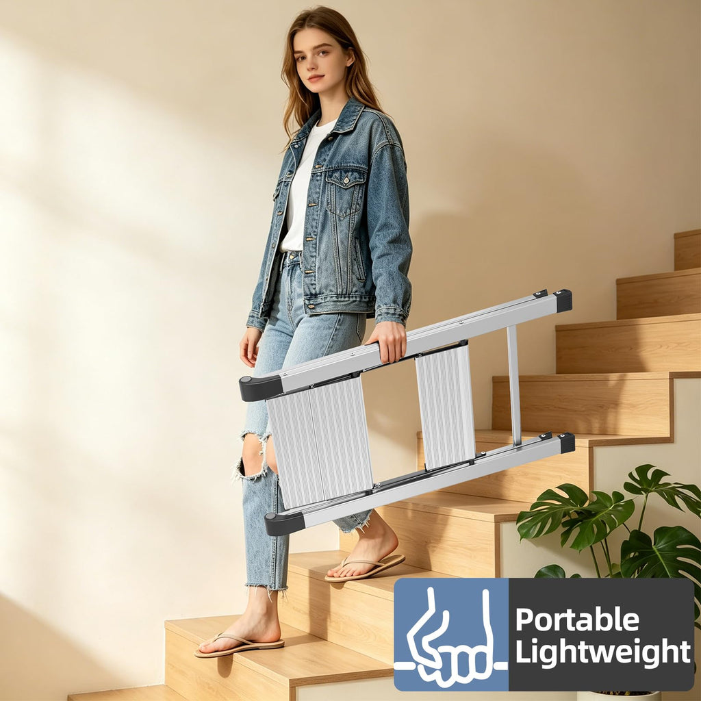 2 Step Aluminum Foldable Step Ladders 330lb Silver S749190
