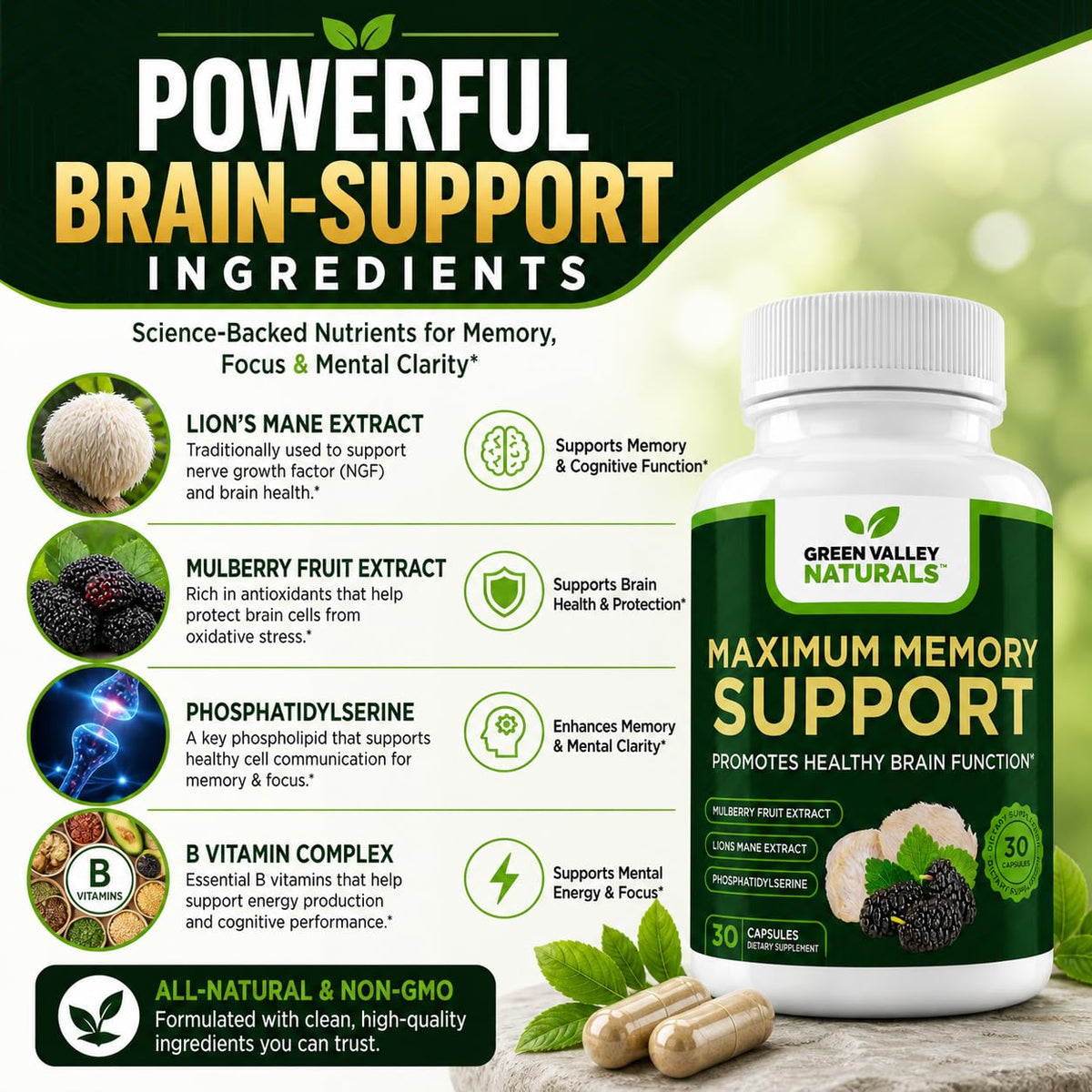 Lion's Mane Mulberry Phosphatidylserine 30 Capsules J683
