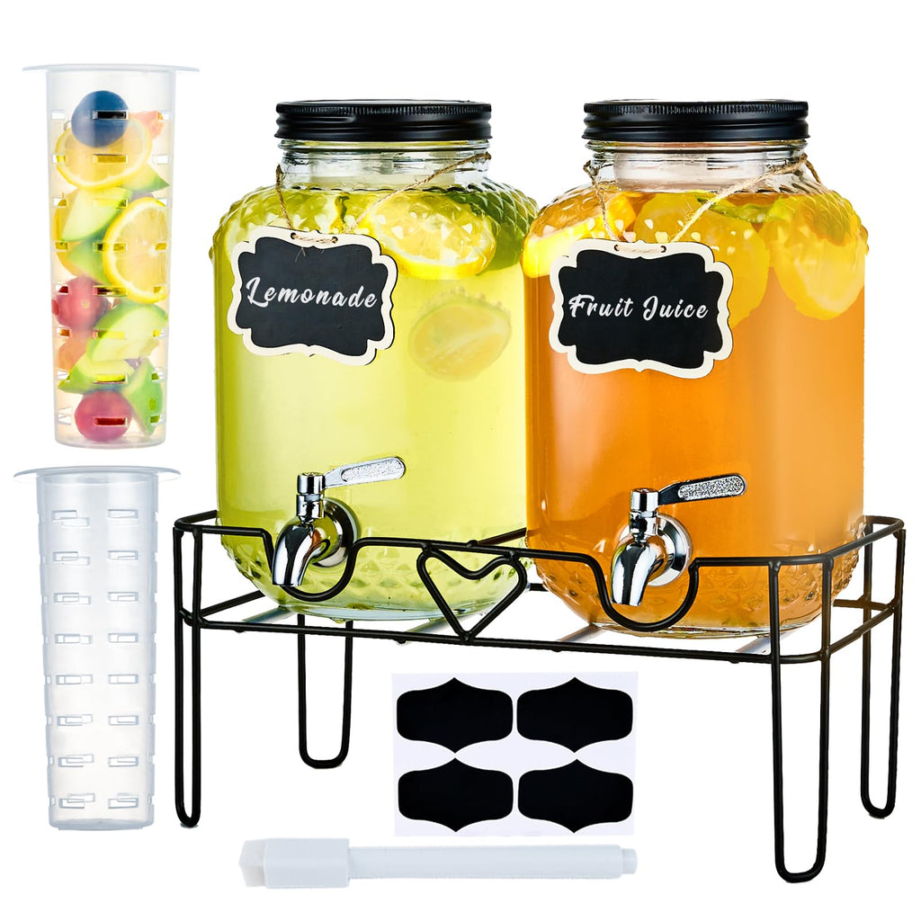 1 Gallon Glass Beverage Dispenser with Stand and Fruit Infuser K6590