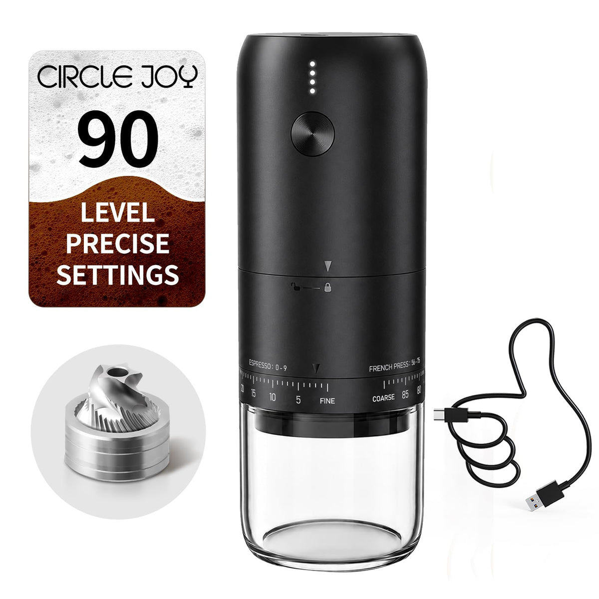 Rechargeable Electric Burr Coffee Grinder with Stainless Steel Conical Burr, Black A28730