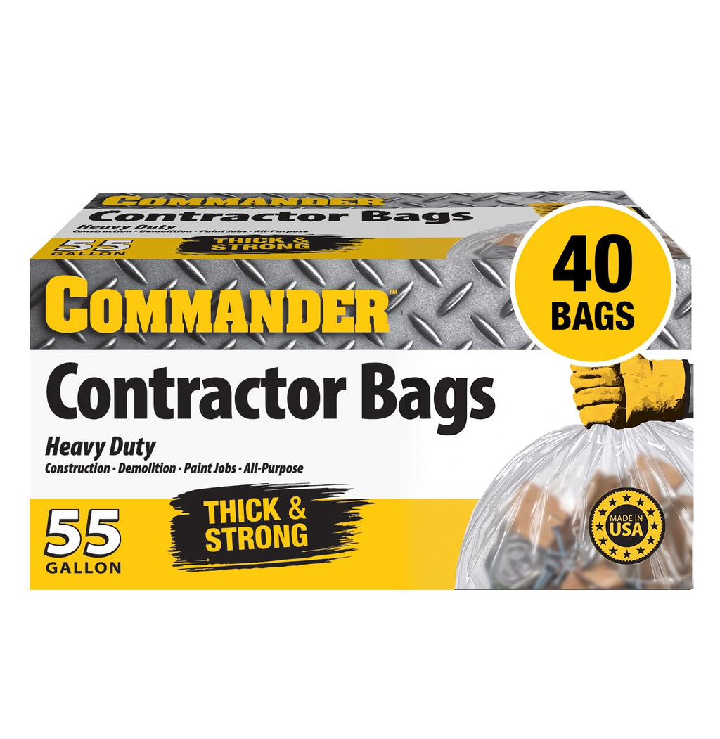 55 Gallon Clear Heavy Duty Contractor Bags with Flap Ties, Pack of 40 G99954