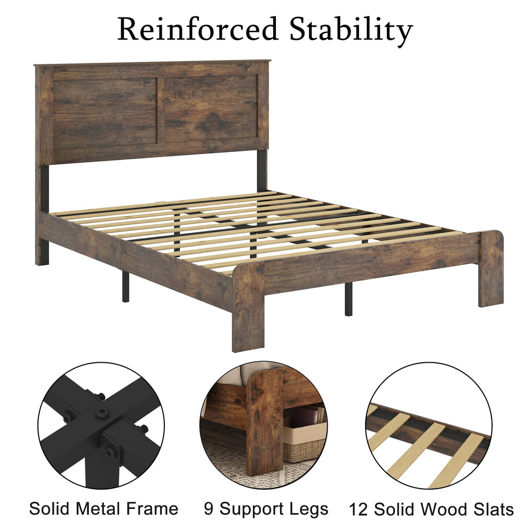Wood Full Size Bed Frame with Headboard and Footboard P540336