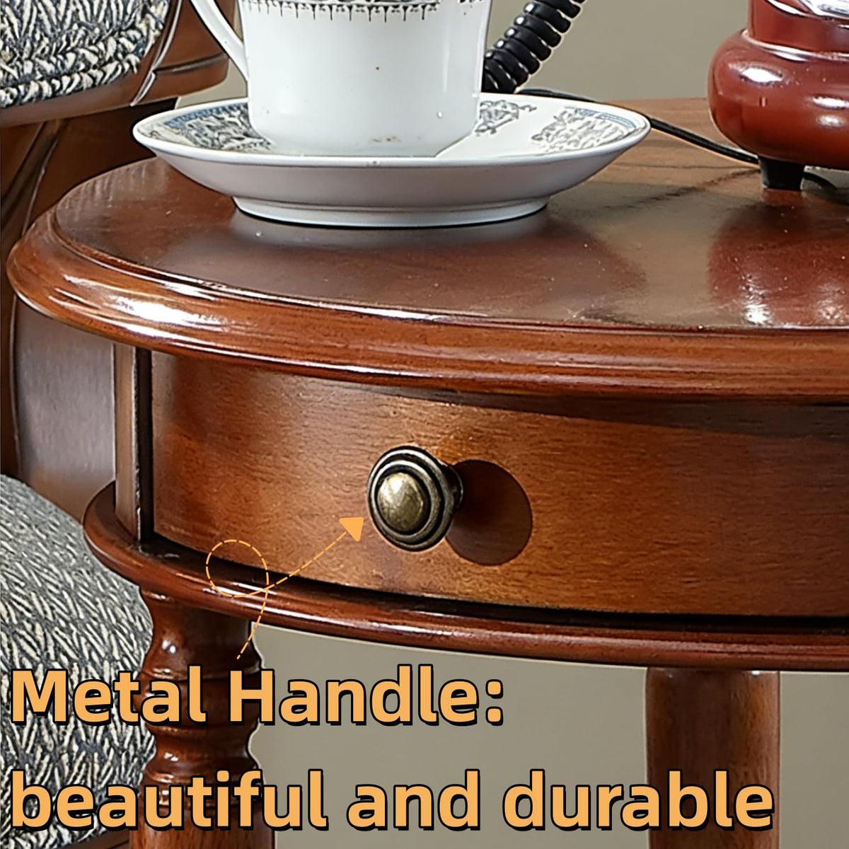 2-Tier Round Side Table with Drawer K484