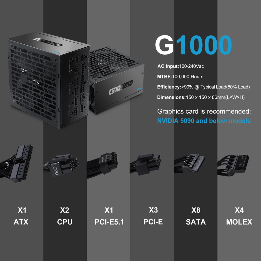 1000W Fully Modular ATX 3.1 Power Supply Black H657