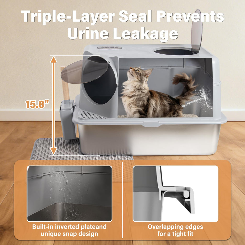 XL Stainless Steel Enclosed Cat Litter Box with Lid A56101