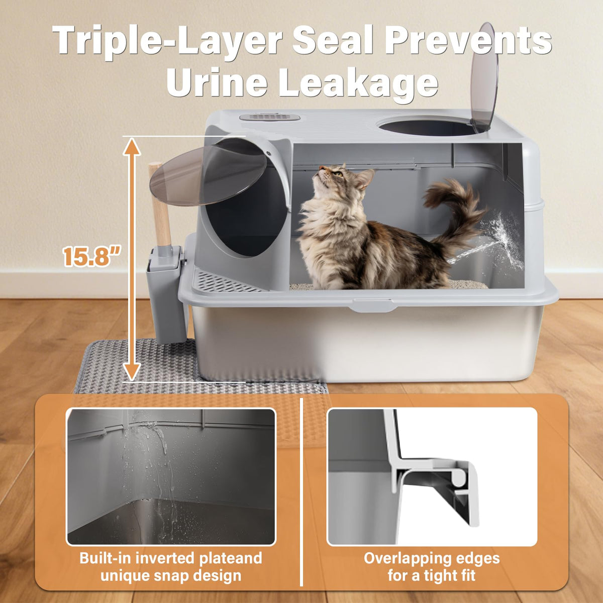 XL Stainless Steel Enclosed Cat Litter Box with Lid A56101