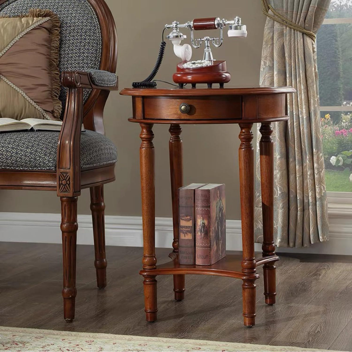 2-Tier Round Side Table with Drawer K484