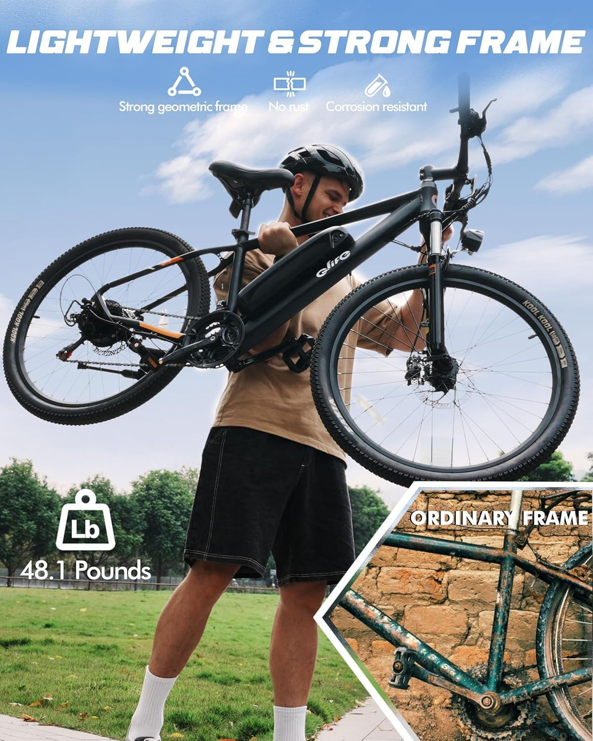 Electric Bike 21-Speed 1000W 48V 375Wh 26X2.1 Tire E-MTB B740569