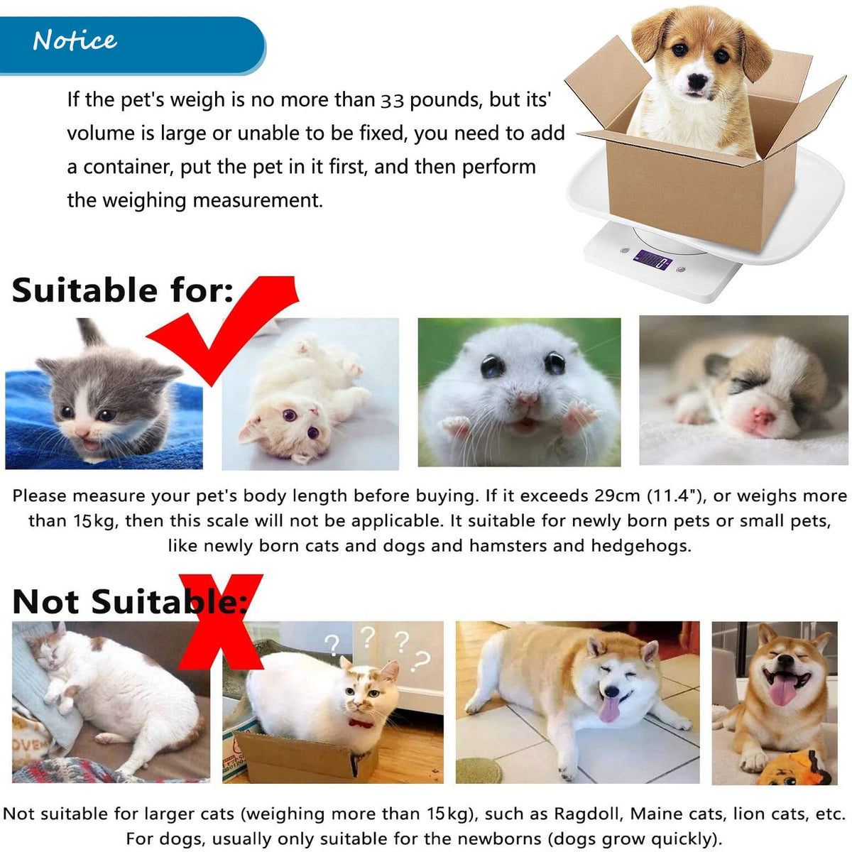 Newborn Kitten & Puppy Weight Scale White 12in x 8in U55538