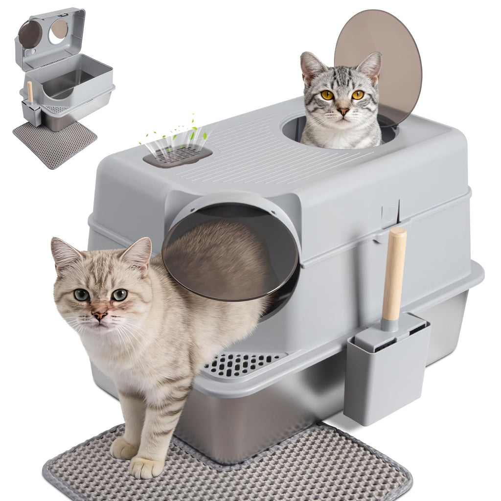 XL Stainless Steel Enclosed Cat Litter Box with Lid A56101