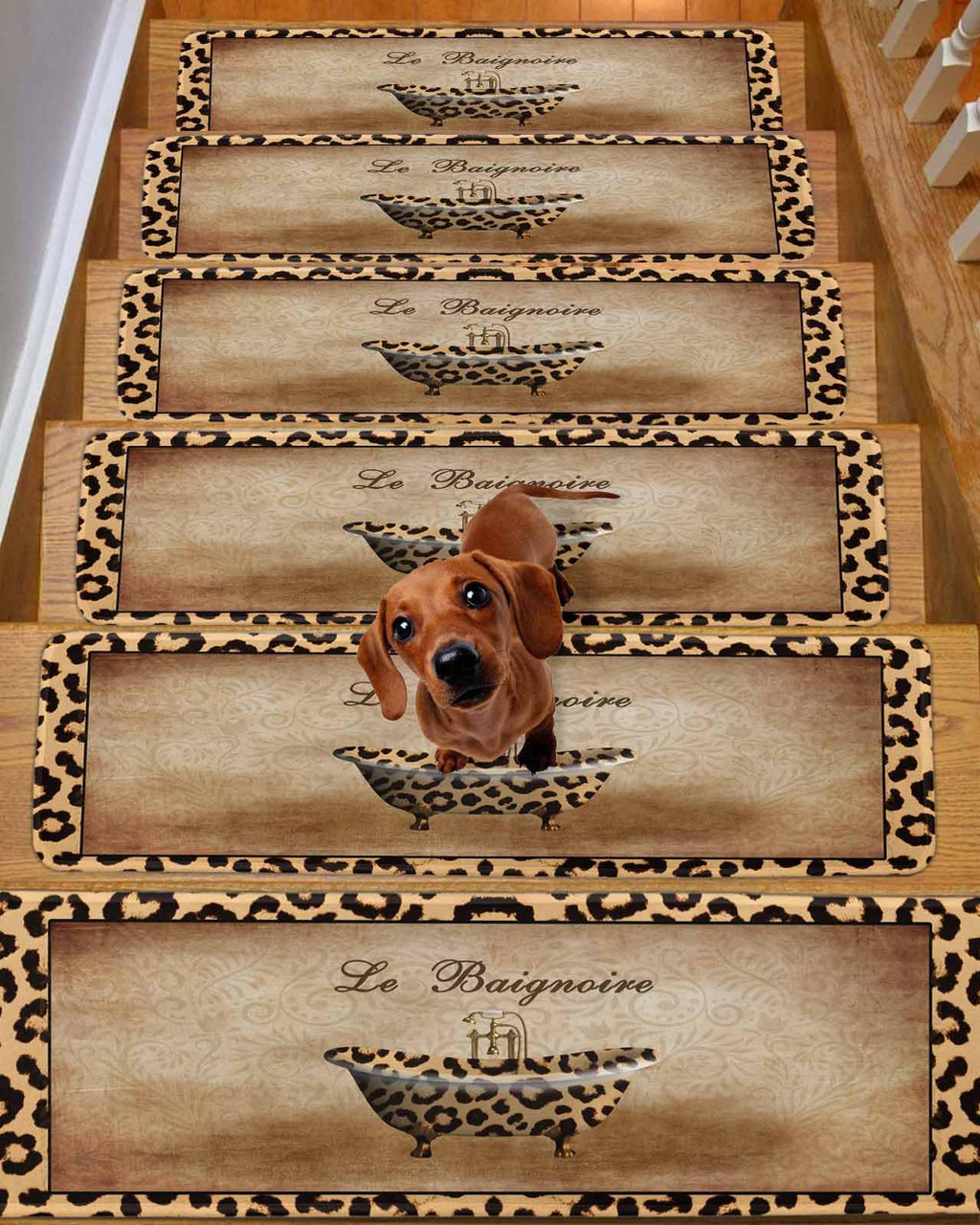 Leopard Printed Peel and Stick Stair Treads 8"x30" 15PCS R802181